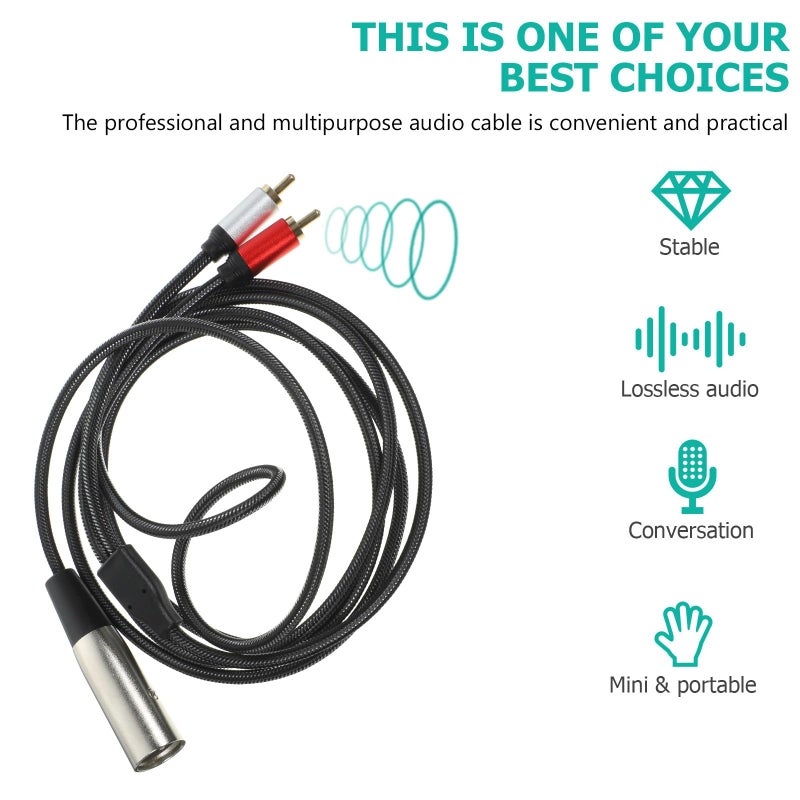 كابل صوتي 3 دبوس XLR ذكر إلى مزدوج RCA بطول 2 متر للميكسر وميكروفون نظام الصوت - Image 4