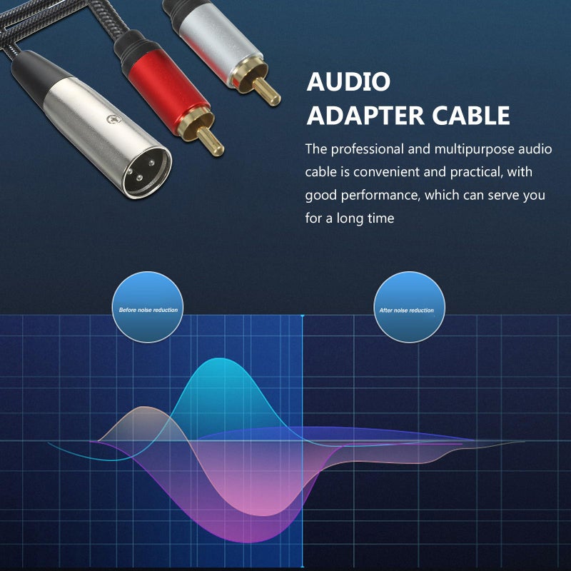 كابل صوتي 3 دبوس XLR ذكر إلى مزدوج RCA بطول 2 متر للميكسر وميكروفون نظام الصوت - Image 5