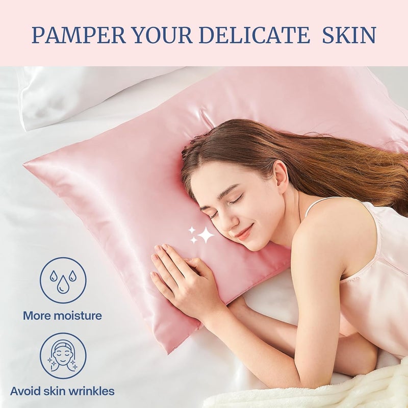 BEDELITE Satin Pillowcase for Hair and Skin, Super Soft and Cooling Similar to Silk Pillow Cases 2 Pack with Envelope Closure, Gift for Women Men(20"x36" King Size, Pink) - Image 3