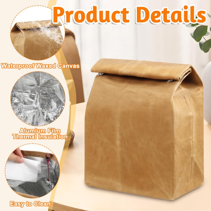 Alrhso Waxed Canvas Lunch Bag Brown Paper Lunch Bag for Men Women Lunchbox Reusable Lunch-Sacks Styled Lunchbag for Work, Office, Picnic - Image 3