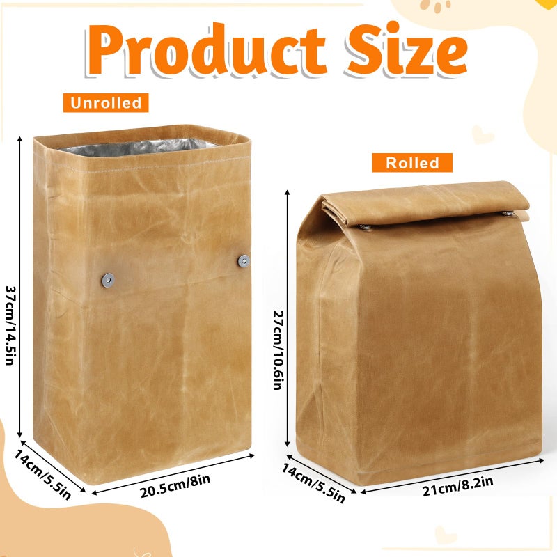 Alrhso Waxed Canvas Lunch Bag Brown Paper Lunch Bag for Men Women Lunchbox Reusable Lunch-Sacks Styled Lunchbag for Work, Office, Picnic - Image 2