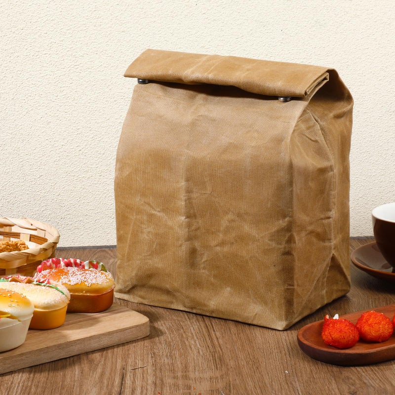 Alrhso Waxed Canvas Lunch Bag Brown Paper Lunch Bag for Men Women Lunchbox Reusable Lunch-Sacks Styled Lunchbag for Work, Office, Picnic - Image 4