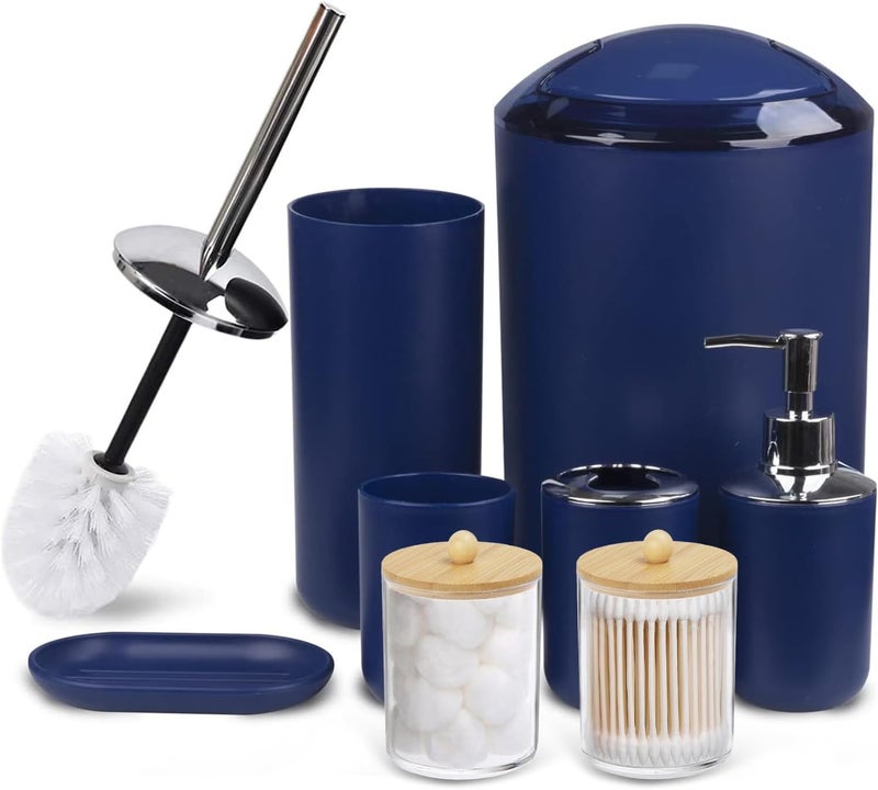CERBIOR Bathroom Accessories Set 6 Piece Bath Ensemble Includes Soap Dispenser, Toothbrush Holder, Toothbrush Cup, Soap Dish for Decorative Countertop and Housewarming Gift (Royal blue-8pcs) - Image 1