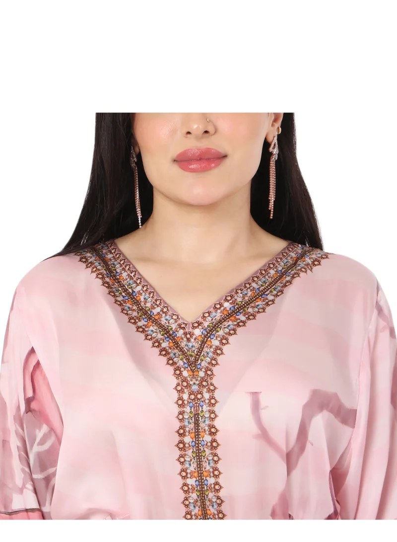 HANA & SARA LONG FLORAL PRINTED CREPE STYLISH ARABIC KAFTAN JALABIYA DRESS