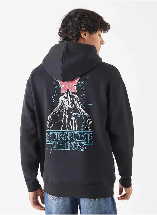 SP Characters Stranger Things Print Hoodie with Kangaroo Pocket