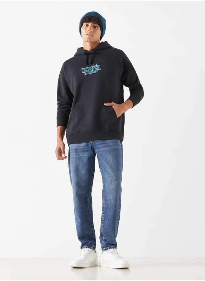 SP Characters Stranger Things Print Hoodie with Kangaroo Pocket