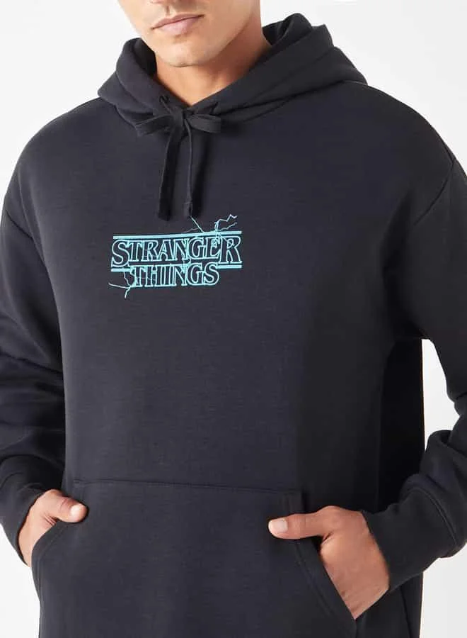SP Characters Stranger Things Print Hoodie with Kangaroo Pocket