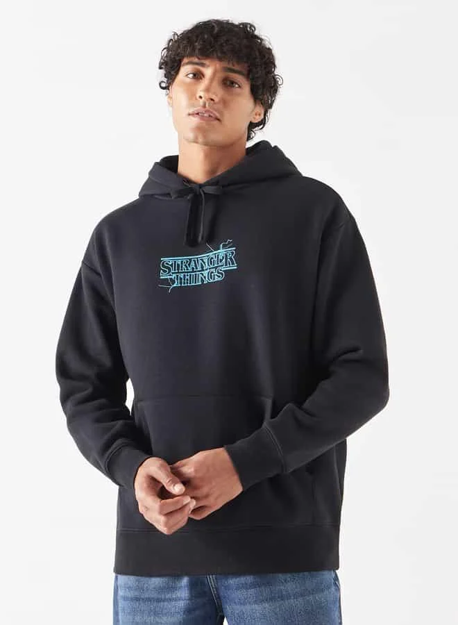 SP Characters Stranger Things Print Hoodie with Kangaroo Pocket