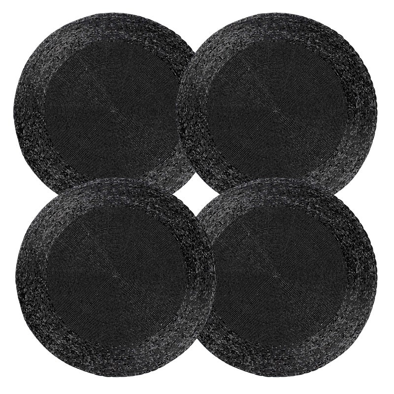 Light & Pro Lightnpro Round Black Beaded Placemats Set of 4 - Handcrafted Decorative Table Chargers - Elegant Farmhouse Table Mats for Dining, Holiday Dinner, Parties, Wedding & Home DÃ©cor - 13 Inch Black - Image 1