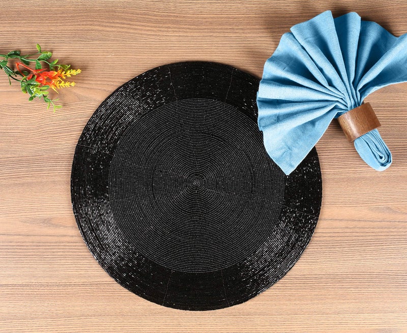 Light & Pro Lightnpro Round Black Beaded Placemats Set of 4 - Handcrafted Decorative Table Chargers - Elegant Farmhouse Table Mats for Dining, Holiday Dinner, Parties, Wedding & Home DÃ©cor - 13 Inch Black - Image 2