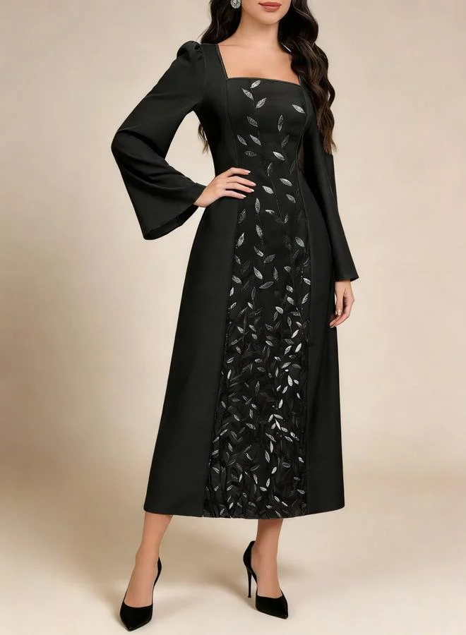 Take Two Black Embellished A-Line Midi Dress