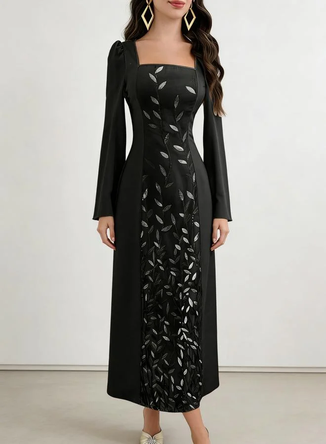 Take Two Black Embellished A-Line Midi Dress