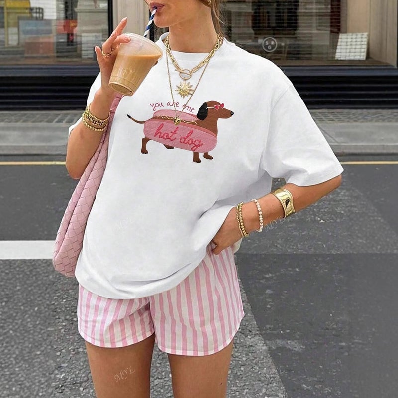 Women'S Summer Cartoon Dog Print Short Sleeve Y2K Baby Tee Short Casual T-Shirt - Image 3