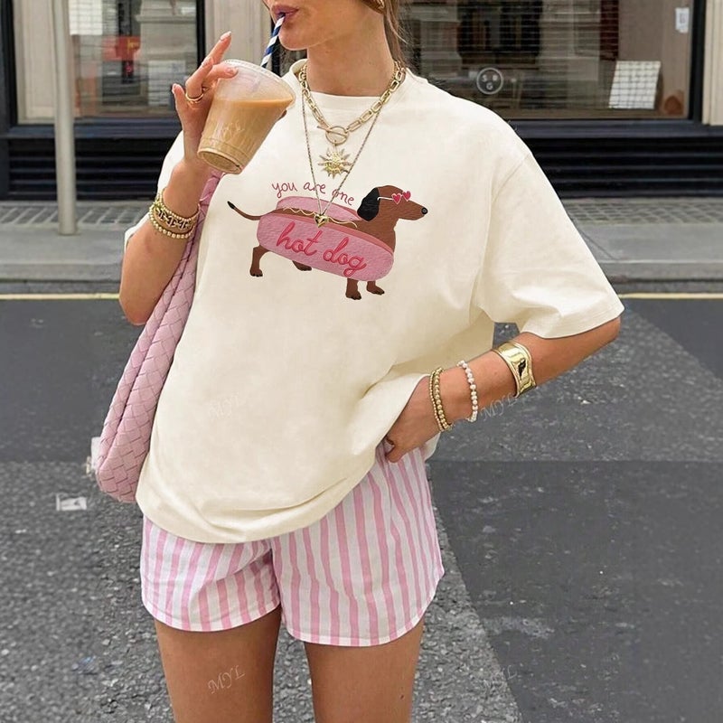 Women'S Summer Cartoon Dog Print Short Sleeve Y2K Baby Tee Short Casual T-Shirt - Image 5