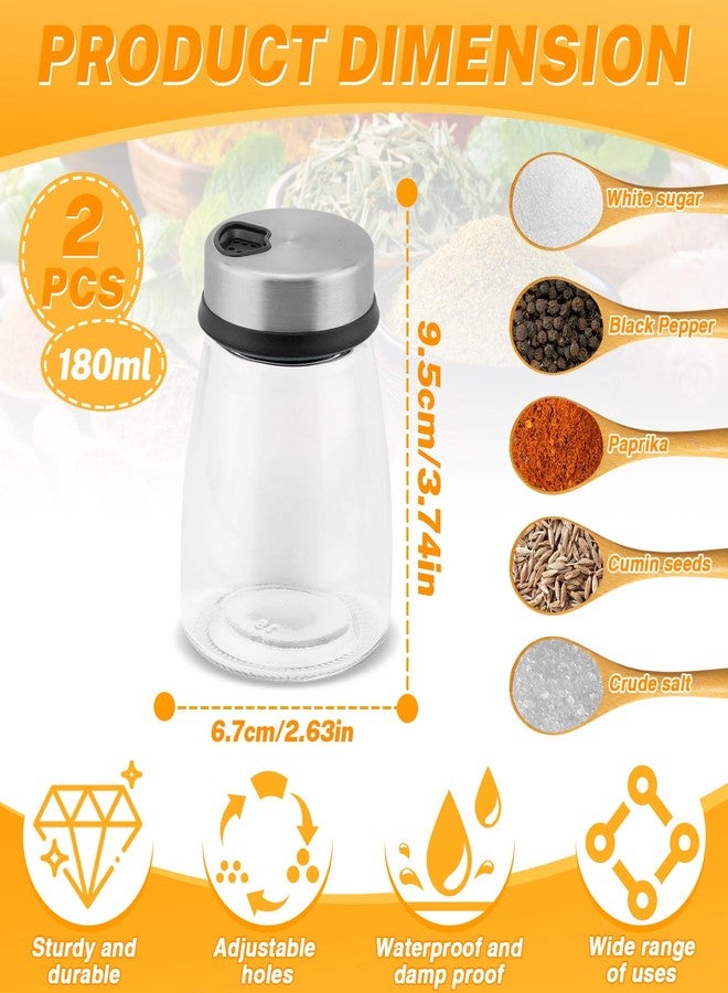 طقم رشاشات ملح وفلفل من ييتكسين بفتحات صب قابلة للتعديل، 6 أونصة (180 مل) رشاشات ملح للمطبخ، حاويات توابل من الفولاذ المقاوم للصدأ، برطمانات توابل موزعة للطاولة (قطعتان) - Image 2