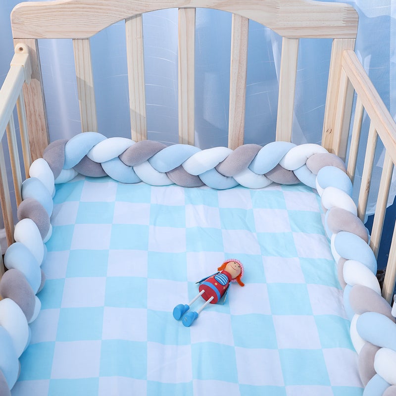 Baby Crib Bumper Knotted Braided Bumper Handmade Soft Knot Pillow Pad Cushion Nursery Cradle Decor Newborn Gift Crib Protector Cotton 1 Meter(39.4 Inch) - 3 Strands with Mixing Color - Image 4