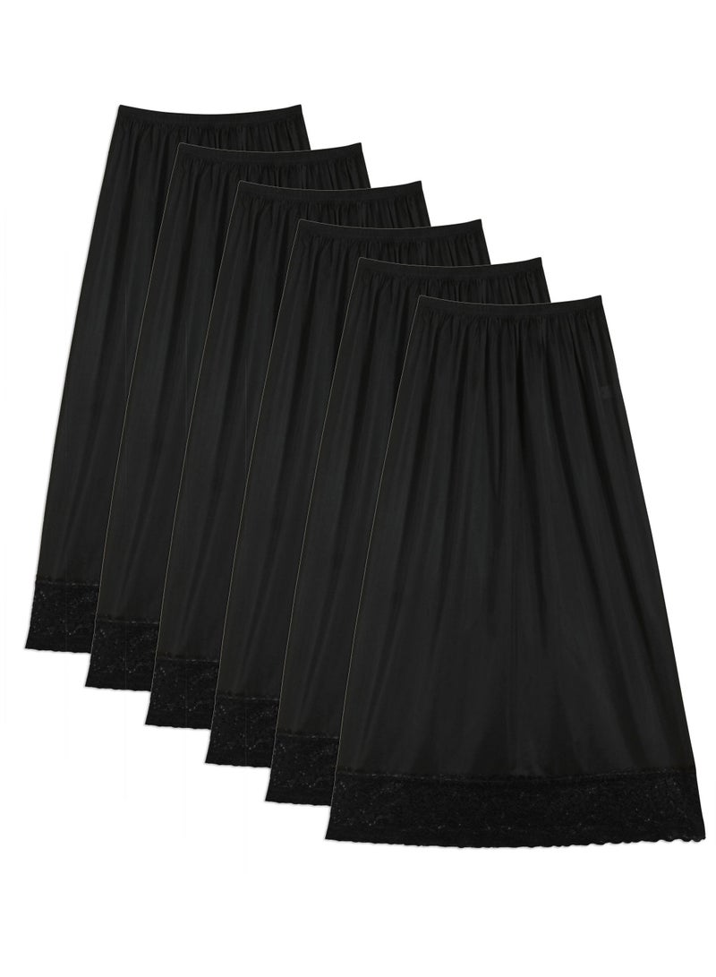 City Rose 6 - Pieces Full Length Soft inner Skirt with Elasticised Waistband and Big Dantel Women Black - Image 1
