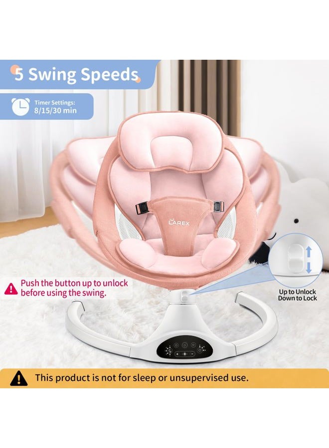 LAREX Baby Swing for Infants | Electric Bouncer for Babies,Portable Swing for Baby Boy Girl,Remote Control Indoor Baby Rocker with 5 Sway Speeds,1 Seat Positions,10 Music and Bluetooth (Pink) - Image 2