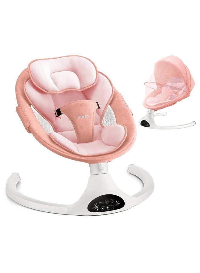 LAREX Baby Swing for Infants | Electric Bouncer for Babies,Portable Swing for Baby Boy Girl,Remote Control Indoor Baby Rocker with 5 Sway Speeds,1 Seat Positions,10 Music and Bluetooth (Pink) - Image 1
