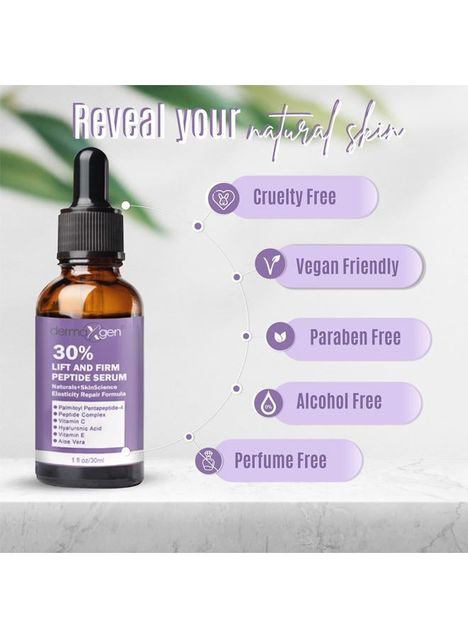 Dermaxgen Lift And Firm - 30% Peptide Serum, Matrixyl 3000, Vitamin C & E + Hyaluronic Acid + Aloe Vera, Lifts, Firms & Tightens Skin + Pure Organic Anti-aging Serum (1 FL OZ) - Image 5