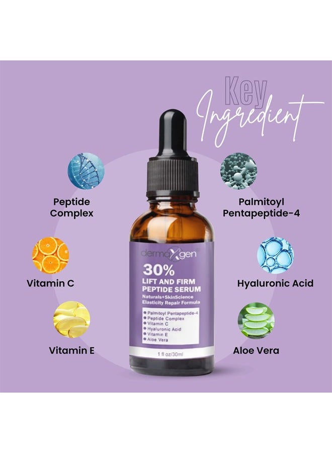 Dermaxgen Lift And Firm - 30% Peptide Serum, Matrixyl 3000, Vitamin C & E + Hyaluronic Acid + Aloe Vera, Lifts, Firms & Tightens Skin + Pure Organic Anti-aging Serum (1 FL OZ) - Image 2
