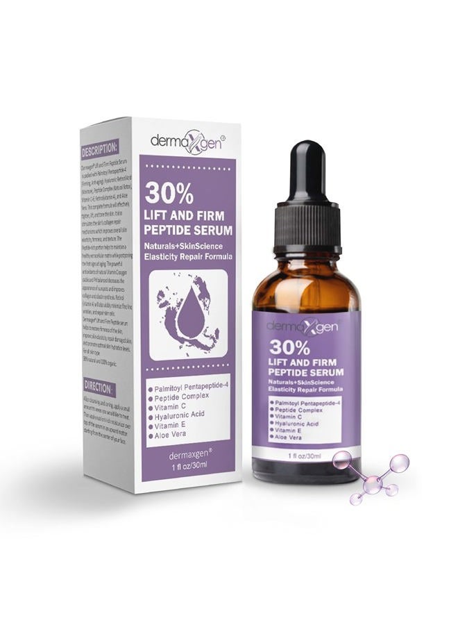 Dermaxgen Lift And Firm - 30% Peptide Serum, Matrixyl 3000, Vitamin C & E + Hyaluronic Acid + Aloe Vera, Lifts, Firms & Tightens Skin + Pure Organic Anti-aging Serum (1 FL OZ) - Image 1