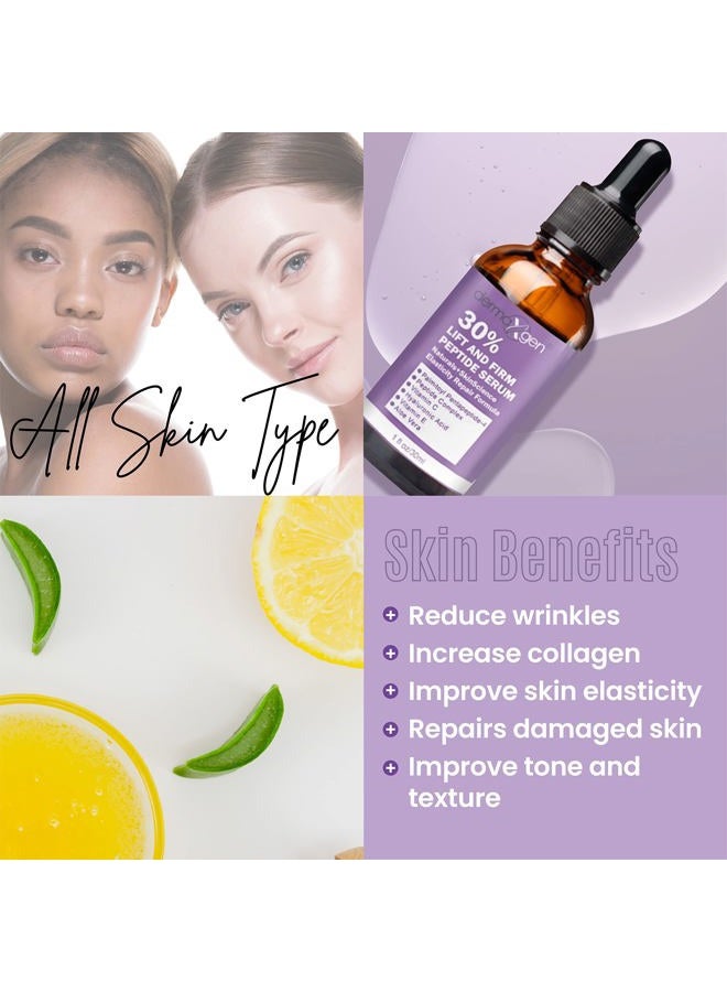 Dermaxgen Lift And Firm - 30% Peptide Serum, Matrixyl 3000, Vitamin C & E + Hyaluronic Acid + Aloe Vera, Lifts, Firms & Tightens Skin + Pure Organic Anti-aging Serum (1 FL OZ) - Image 3