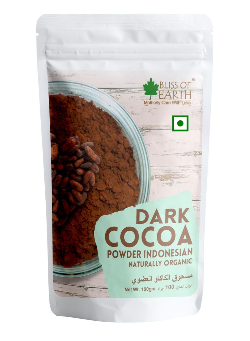 بليس اوف ايرث مسحوق كاكاو داكن عضوي طبيعي للخبز ، كعك الشوكولاتة ، كوكيز شوكولاتة شيك كاكاو غير محلى 100 جم - Image 1