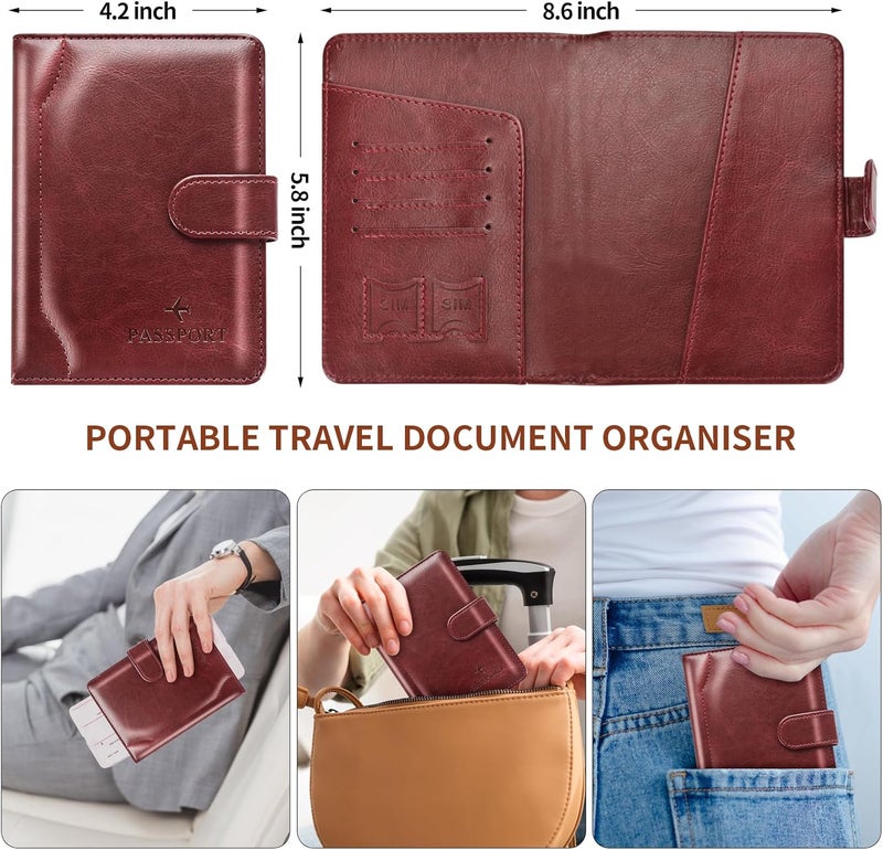 Herain Passport Holder & Case - Family Travel Combo With Passport & Vaccine Card Holder, D-magnetic clasp-burgundy, Magnetic Clasp - Image 3