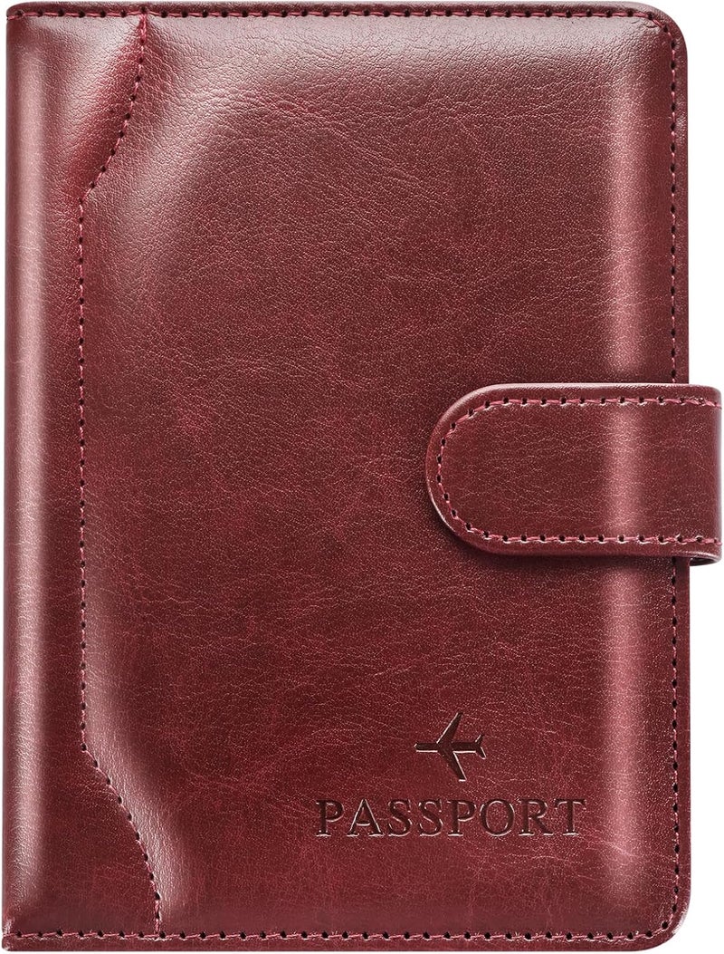 Herain Passport Holder & Case - Family Travel Combo With Passport & Vaccine Card Holder, D-magnetic clasp-burgundy, Magnetic Clasp - Image 1