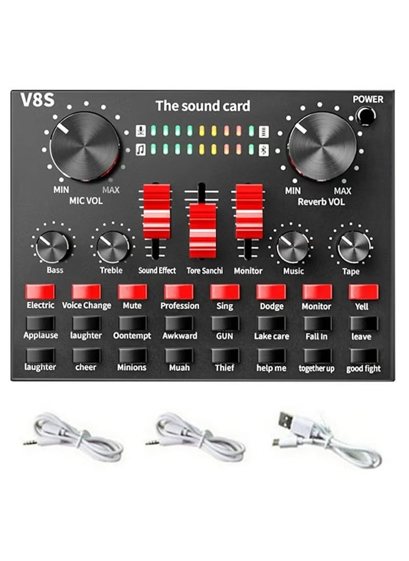 TIGER - V8S Live Sound Card Bluetooth Sound Mixer Board 3.5mm Audio Interface Live Sound Card with 16 Sound Effects 6 Connecting Methods Dual DSP Noise Reduction Chip For Live Streaming Recording Game PC - Image 1