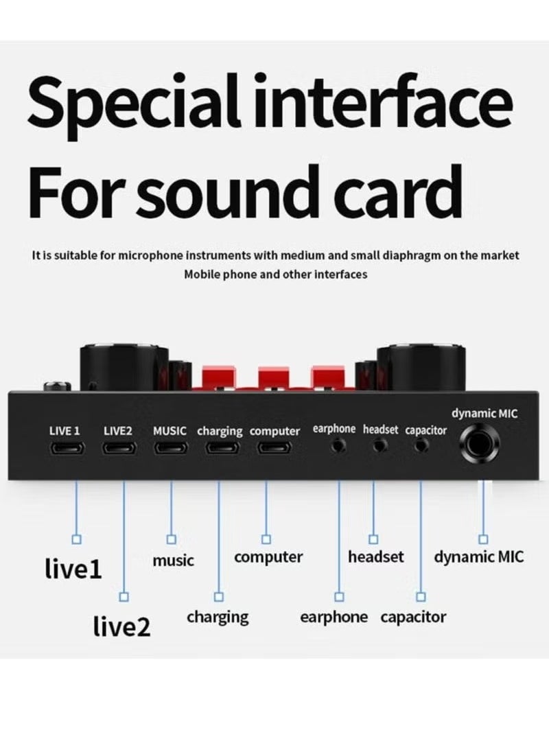 TIGER - V8S Live Sound Card Bluetooth Sound Mixer Board 3.5mm Audio Interface Live Sound Card with 16 Sound Effects 6 Connecting Methods Dual DSP Noise Reduction Chip For Live Streaming Recording Game PC - Image 1