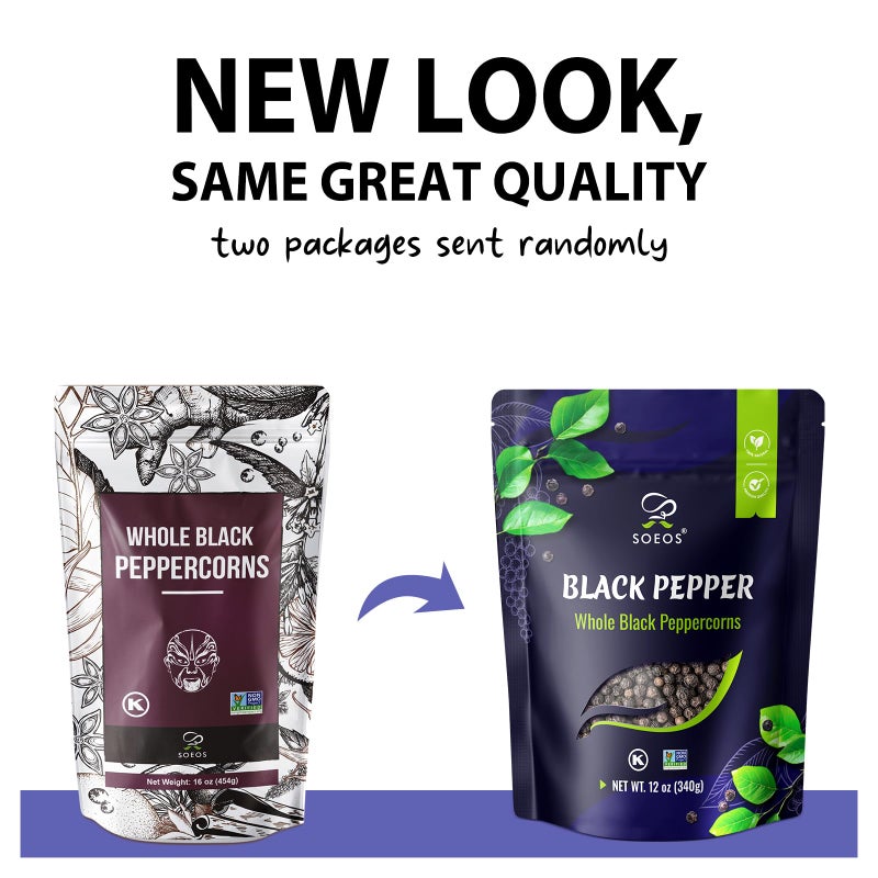 Soeos Black Peppercorns, 12oz (Pack of 1), Whole Black Pepper, Non-GMO, Kosher, Freshly Peppercorn Bulk, Packed to Keep Peppers Fresh, Ready to Use Corns for Grinder Refill - Image 2