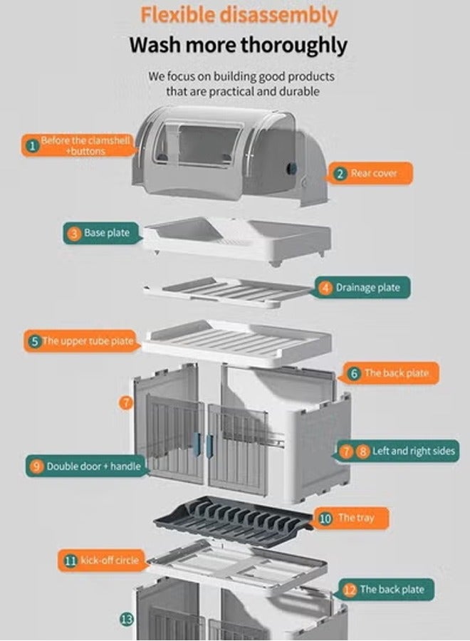 NKX 3 Layer Kitchen Bowl and Plate Storage Box with Cover - Dustproof and Drainable Cutlery Rack for Tableware - Large Capacity, Sealed and Easy to Assemble - Image 5