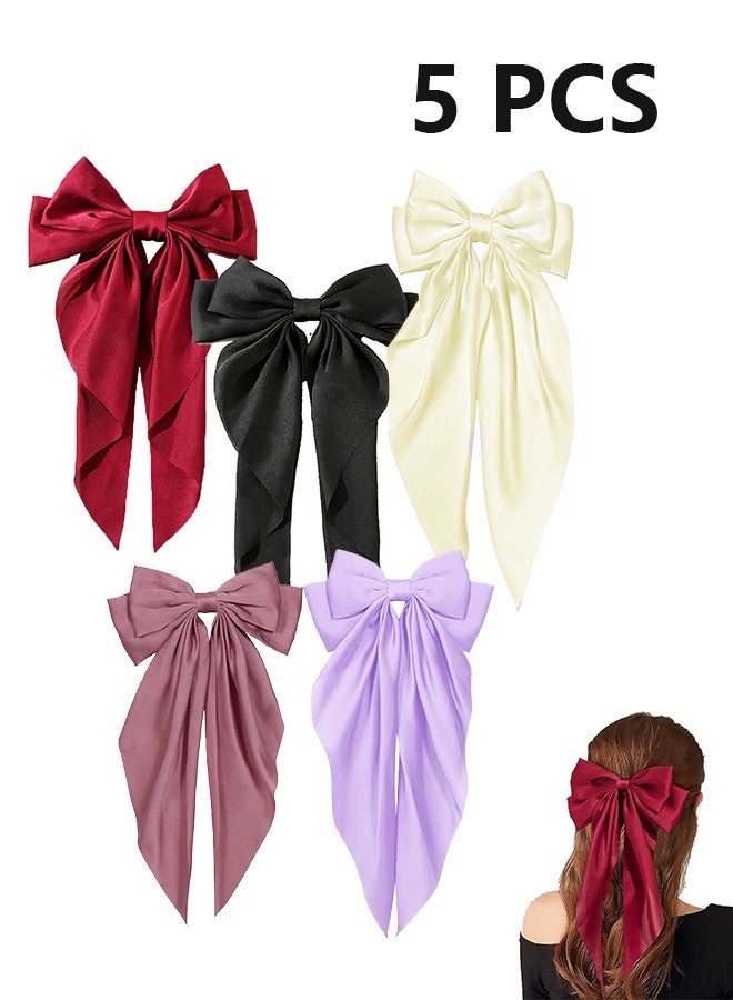 Hair Bows for Women Big Bows Hair Accessories for Womens Girls 5PCS, Valentine's Day Hair Bows for Women Cute Oversized Bow Hair Clips with Long Tails, Silky Satin Ribbon Bows for Hair - Image 1
