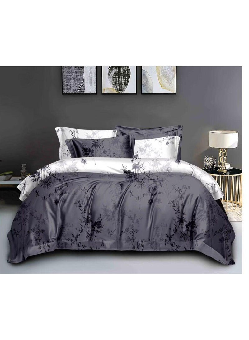 طقم مفروشات فاخر بحجم كينج مكون من 6 قطع - تصميم بسيط، غطاء لحاف 220×240 سم مع شرشف مطاطي و4 أغطية وسائد