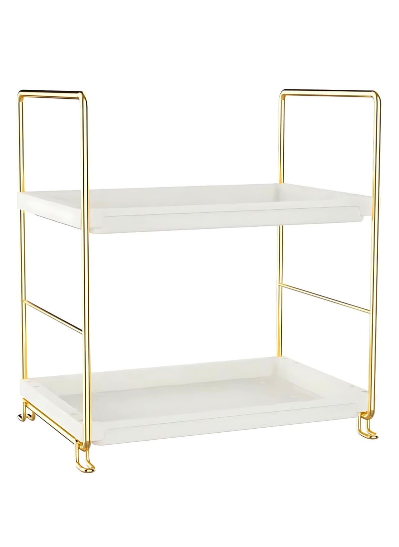 VIO 2 Tier Makeup Organizer Counter Organizer 2 Level Stackable Adjustable Storage Shelf Toiletries Skincare Haircare Organizer Perfume Organizer Bathroom Countertop Shelf Vanity Storage Tray Kitchen Counter Rack Multifunctional Display Stand Shelf Caddy for Home Kitchen Room Bathroom Dresser  - Image 2