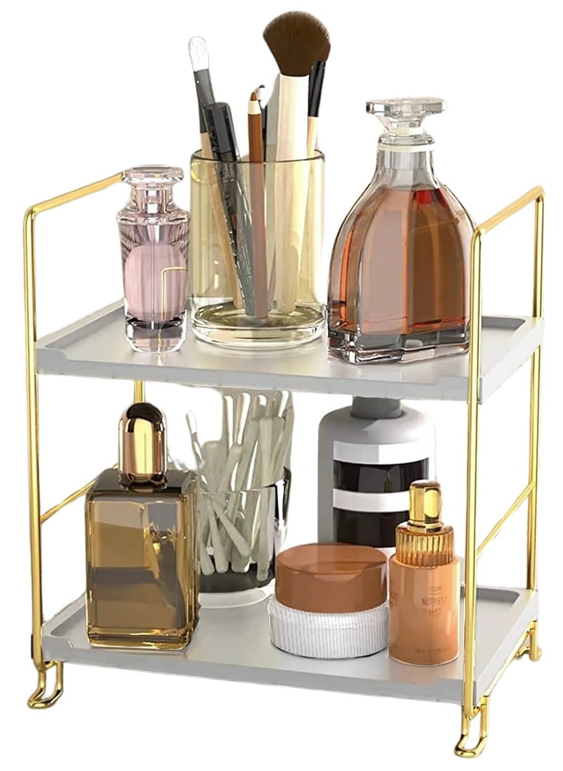 VIO 2 Tier Makeup Organizer Counter Organizer 2 Level Stackable Adjustable Storage Shelf Toiletries Skincare Haircare Organizer Perfume Organizer Bathroom Countertop Shelf Vanity Storage Tray Kitchen Counter Rack Multifunctional Display Stand Shelf Caddy for Home Kitchen Room Bathroom Dresser  - Image 1