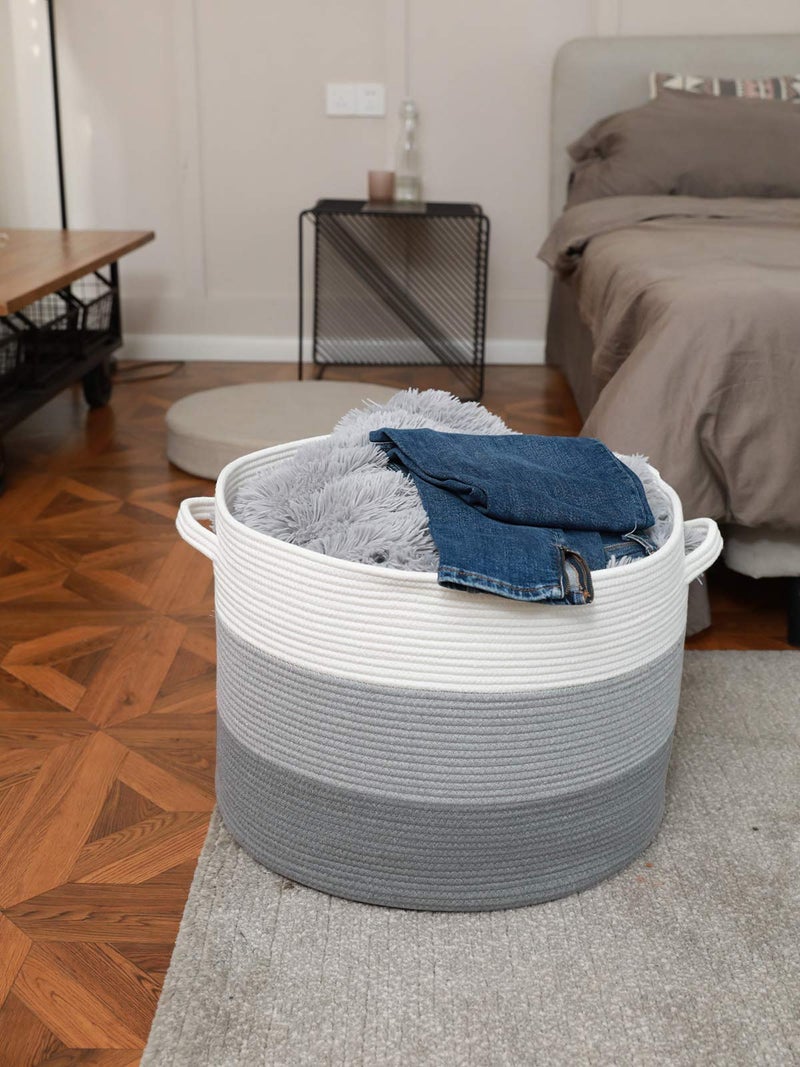 Cottonphant 20" x 20" x 15" Extra Large Storage Basket with Lid, Cotton Rope Storage Baskets, Laundry Hamper, Cloth Bin, for Clothes Towels Blankets Pillows Storage in Living Room, Light Grey/Grey with Cover - Image 4
