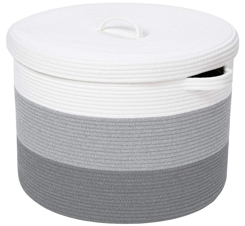 Cottonphant 20" x 20" x 15" Extra Large Storage Basket with Lid, Cotton Rope Storage Baskets, Laundry Hamper, Cloth Bin, for Clothes Towels Blankets Pillows Storage in Living Room, Light Grey/Grey with Cover - Image 3