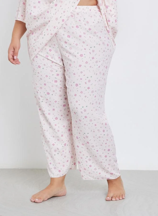 Styli Styli Plus Ditsy Print Top and Pyjama Set