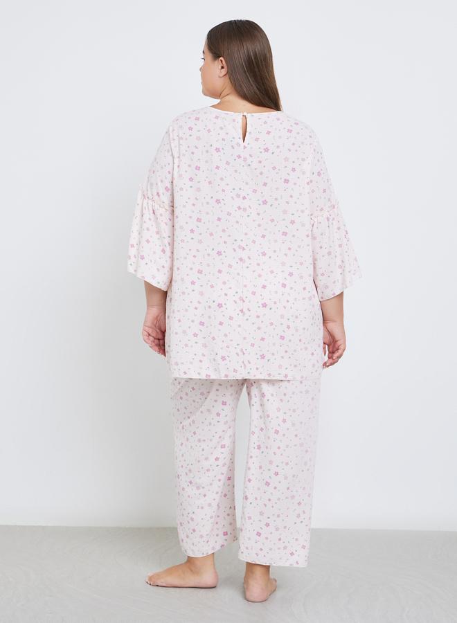 Styli Plus Ditsy Print Top and Pyjama Set - Image 5