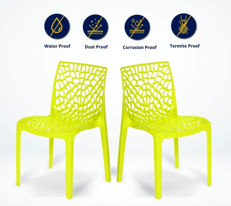 Binani Web Dining/Cafeteria/Designer Armless Heavy Duty Plastic Chair for Home,Office and Garden (Set of 2, Yellow) - Image 5