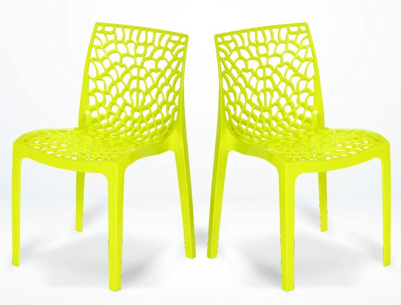 Binani Web Dining/Cafeteria/Designer Armless Heavy Duty Plastic Chair for Home,Office and Garden (Set of 2, Yellow) - Image 1