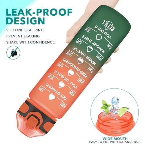 Enerbone 32 oz Drinking Water Bottle with Times to Drink and Straw, Motivational with Carrying Strap, Leakproof BPA & Toxic Free, Ensure You Drink Enough Water for Fitness Gym Outdoor - Image 4