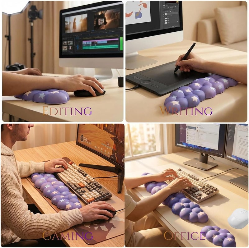 LJYZMD Cloud Wrist Rest Set for Keyboard and Mouse, Includes Cute Coaster, with Computers and Laptops (Gradient Purple Colorful Star Set) - Image 4