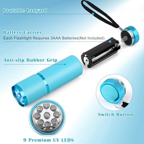 Coolrunner 3pcs Black Light Flashlight, U,V LED Flashlight, Portable Ultraviolet Light 395nm, Small Glow Flashlights with 9 LED U,V Lights for Pet Urine, Counterfeit, Scorpion Detection - Image 4