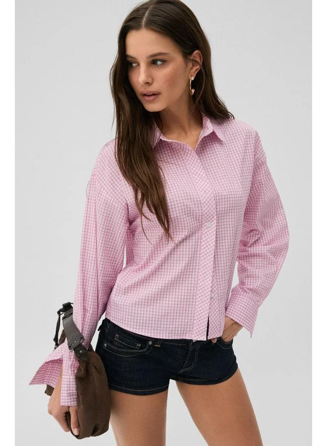 GRIMELANGE MEDEA Women's Slim Fit 100% Organic Cotton Brown Striped Pink Striped Shirt.