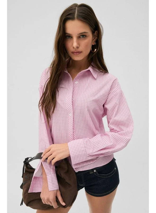 جريميلانج قميص نسائي من MEDEA بقطن عضوي 100٪ وقصة Slim Fit بأشرطة بنية وردية.