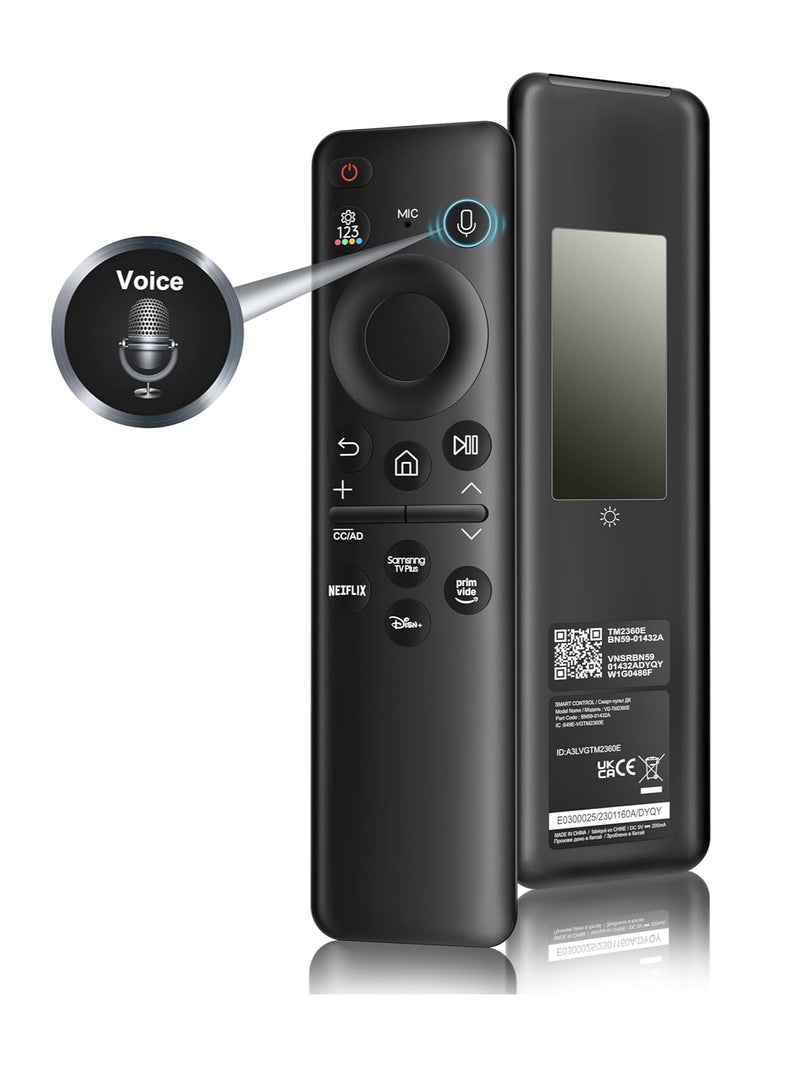 Brandcode BN59-01432A Solar Voice Remote Replacement for Samsung TV Remote with Bluetooth Rechargeable Solar Cell, Compatible with Samsung Neo QLED S90D Smart 8K HDR Ultra HD TVs, VG-TM2360E 2023 Model, Black - Image 1